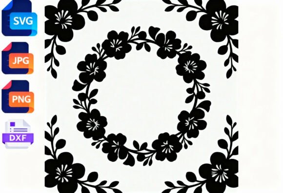 Black Floral Wreath SVG PNG JPG DXF Review