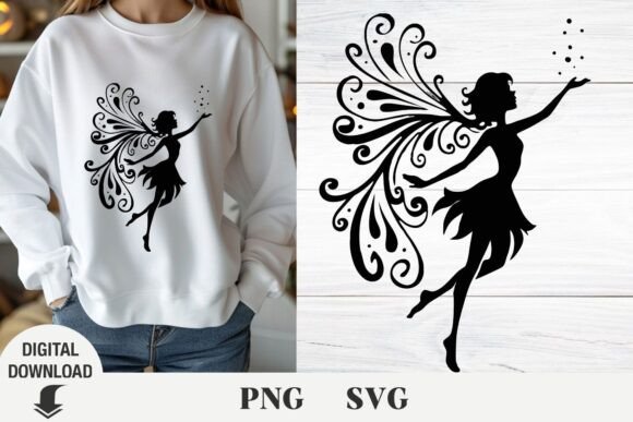 Fairy Silhouette SVG: Floral Fairy. Spri