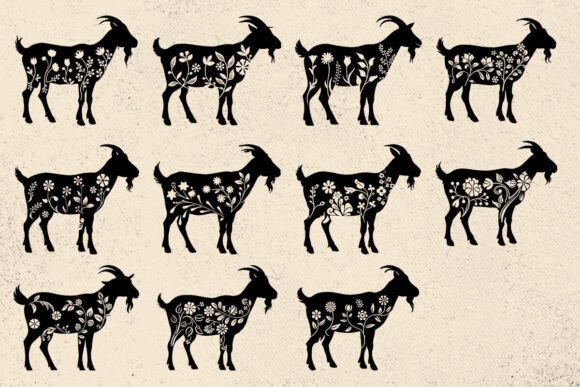 Floral Goat Svg Silhouette, Vector Farm