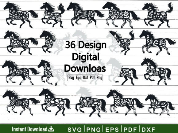 Floral Horse Svg Bundle File, Animal Review