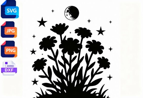 Moon Flower Stars SVG Floral Silhouette Review